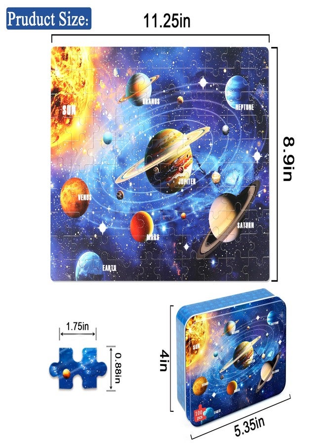 LELEMON 100 Pieces Jigsaw Puzzles for Kids Ages 4-8 Solar System Planets Educational Puzzles Boys Girls Children Learning Educational Puzzles Portable Box Pack Toy - Image 2